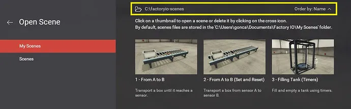 Open and Save windows with default directory and scene ordering options